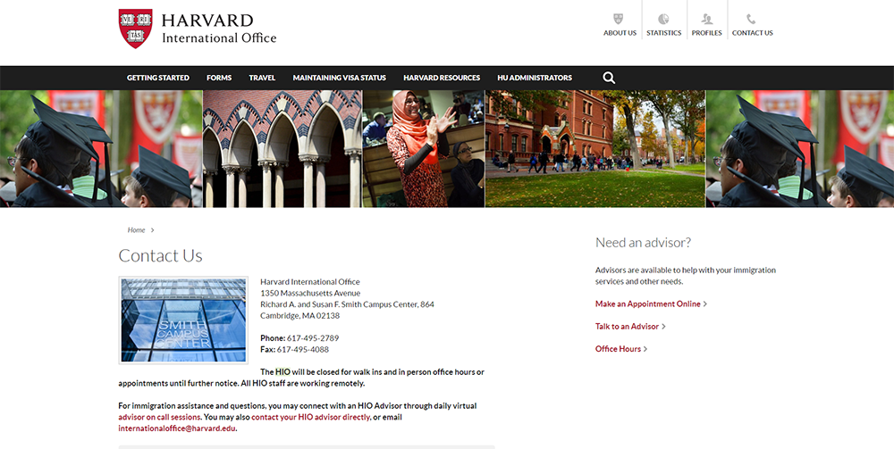Harvard Contact Us Page